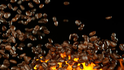Fresh roasted coffee beans with flames