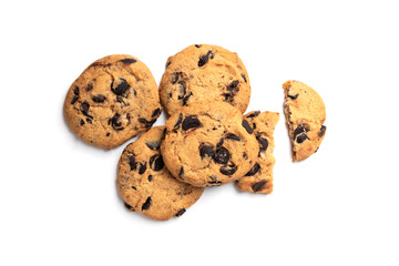 Cookies with chocolate isolated on white background.
