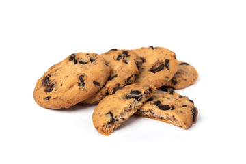 Cookies with chocolate isolated on white background.