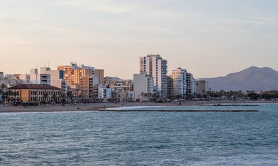 Obraz premium Vinaroz coast view at evening and Platja del Forti beach