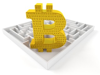 Bitcoin symbol with maze - obrazy, fototapety, plakaty