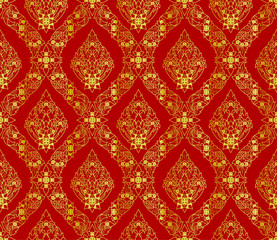 Thai Gold pattern in red background