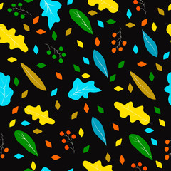 blue and yellow autumn leaves on a dark background