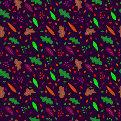 green and light violet autumn leaves on a dark blue background