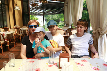 Family in outdoor restaurant