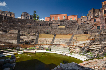 Panoramic view of the Greek theater of Catania, in Sicily Italy.