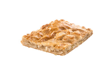 rectangle potato pie with decoration isolated on white background