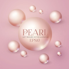 Elegant 3D Pink Pearls. Pearl Beads. Treasure realistic design.