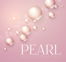 Elegant 3D Pink Pearls. Pearl Beads. Treasure realistic design.