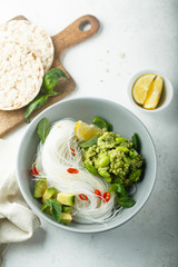 Rice noodles with avocado and chili