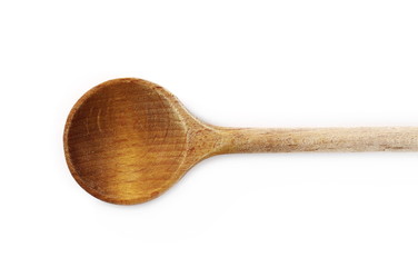 Empty wooden spoon isolated on white background