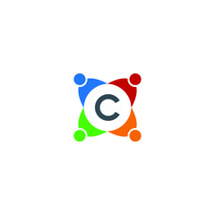letter c with four people around concept ready to use