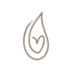 calligraphy monoline vector Heart with drop of water. Hand drawnlove sign icon of eco design. Concepn symbol for t-shirt, greeting card, poster. flat element illustration