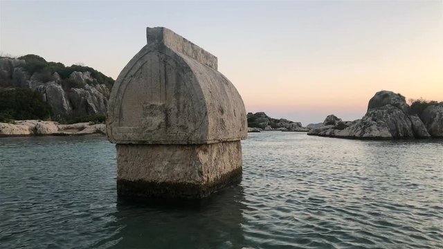 The ancient Lycian sarcophagus in water, Simena village / Kekova / Turkey