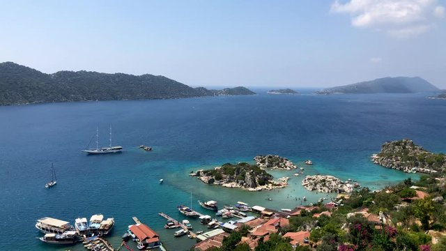 View of Simena Castle, Kalek&ouml;y and Kekova with a turquoise sea in a summer time.Simena / Kekova / Demre / Antalya