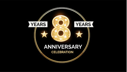 1 year anniversary celebration design template with gold glitter effect.