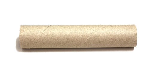 old toilet paper roll on white background, copy space.