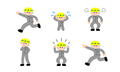 工事現場の作業員セット（デフォルメカラー）