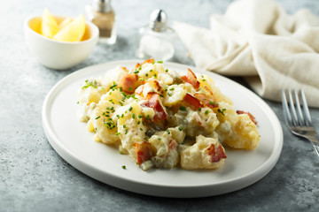 Homemade potato salad with bacon