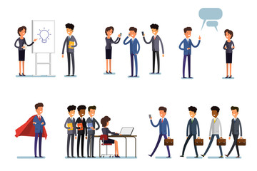 Set of business characters working in office. Vector illustration design