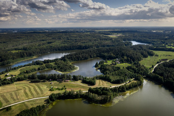 Aerial drone bird's eye view photo in lakes city Moletai Lithuania