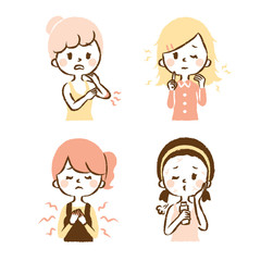 Illustration set where women suffer from beauty