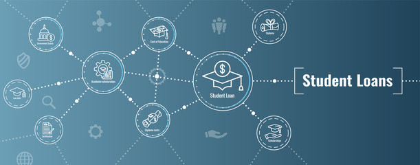 Student Loans Icon Set with Web Header Banner