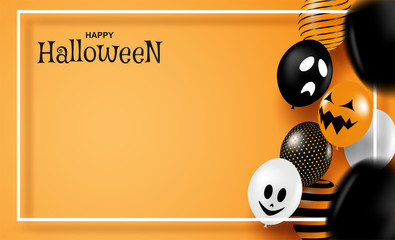 Happy Halloween . Design with balloons party on orange background . vector.