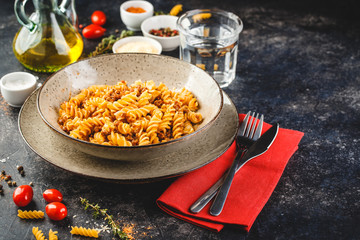 Fusilli pasta Bolognese