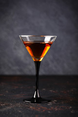 Set of strong alcoholic drinks in glasses