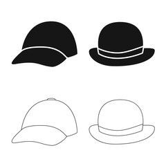 Vector illustration of clothing and cap sign. Set of clothing and beret vector icon for stock.