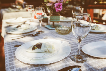 Rustic Style Wedding Table Setting In Restaurant