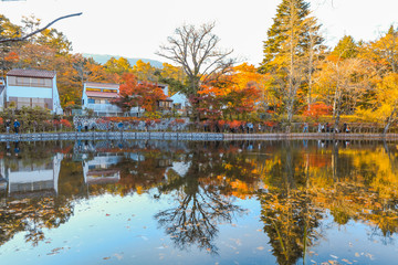 Beautiful Japan autumn at Kumoba Pond or Kumoba ike of Karuizawa ,Nagano Prefecture Japan.