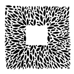 Hand drawn leaves square frame. Black sketched floral ornament