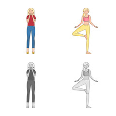 Vector illustration of posture and mood logo. Set of posture and female stock symbol for web.