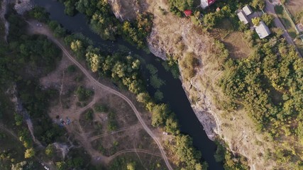 Aerial top view on canyon during sunny day