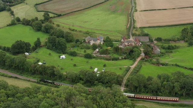 British locomotive train in the countryside in Dorset