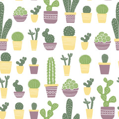 seamless pattern with pots and flowers