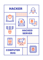 Modern Flat Line Color illustration Concept for Cyber Security. Concepts web banner and printed materials. Vector Illustration
