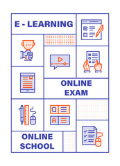 Modern Flat Line Color illustration Concept for Education , E - Learning. Concepts web banner and printed materials. Vector Illustration