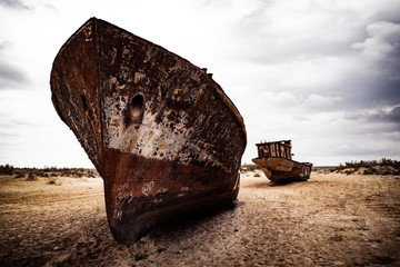 abandoned boat on the beach aral sea