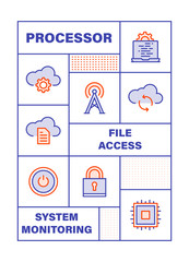 Modern Flat Line Color illustration Concept for Network Technology. Concepts web banner and printed materials. Vector Illustration