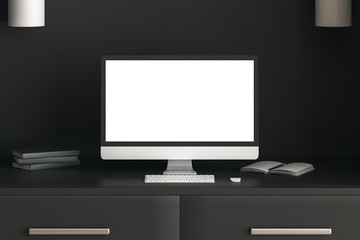 Creative desk top with white laptop