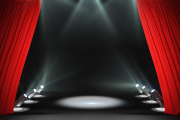 Modern stage with red curtains