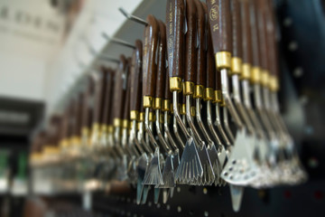 Artist's spatulas for acrylic and oil paintings.