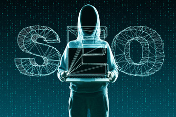 Hacker with seo screen