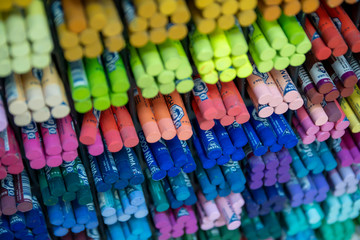 Colorful artist's crayons for creative paintings.