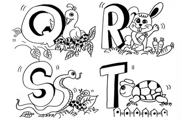 Animal pictures and letters a-z for coloring
