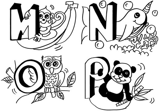 Animal pictures and letters a-z for coloring