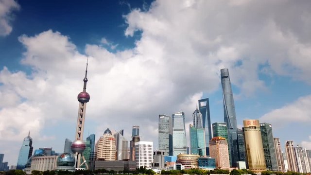 Shanghai modern skyline day motion time-lapse footage with amazing skyscrapers view in China